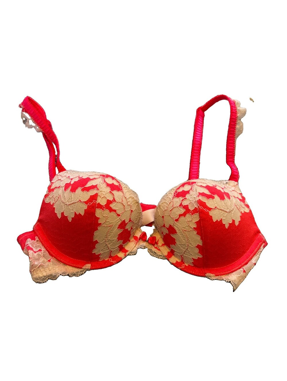 Victoria’s Secret Very Sexy Hot Pink And White Lace Detail Push Up Bra EUC 32B